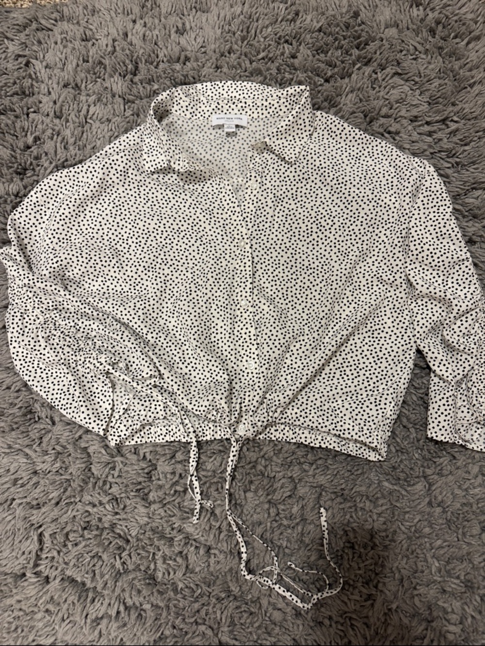 Marc New York White Polka Dot Drawstring Button-Up Top